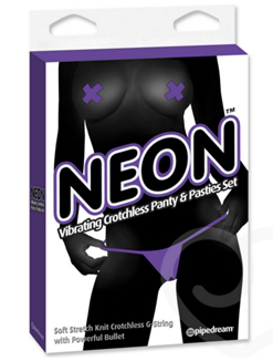 Neon Vibrating Crotchless Panty & Pasties Set